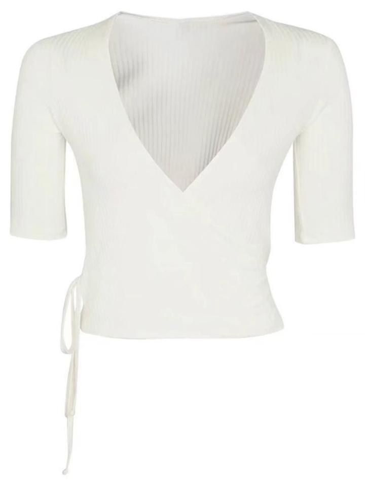 Shein Surplice Front Tie Detail Wrap Tee