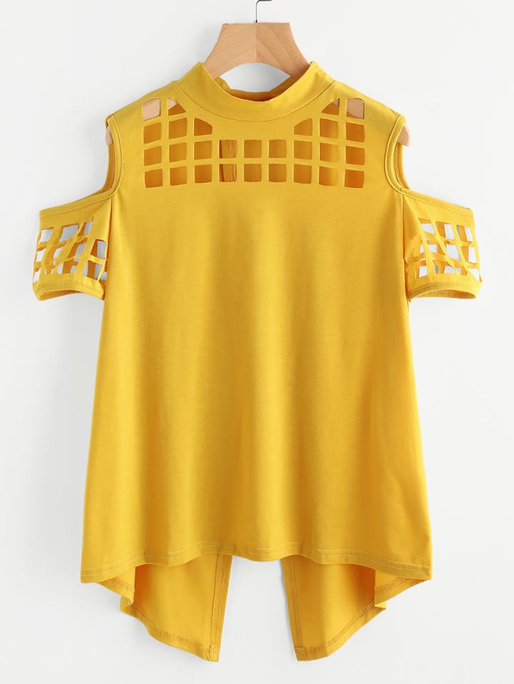 Shein Open Shoulder Laser Cut Out Overlap Back Tee