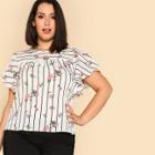 Shein Plus Flutter Sleeve Striped & Floral Top