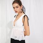 Shein Embroidery Eyelet Drawstring Ruffle Shell Top