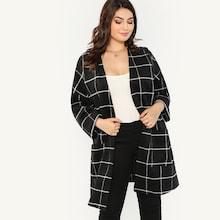Shein Plus Grid Print Open Front Coat