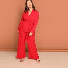 Shein Plus Knot Front Blazer And Pants Set