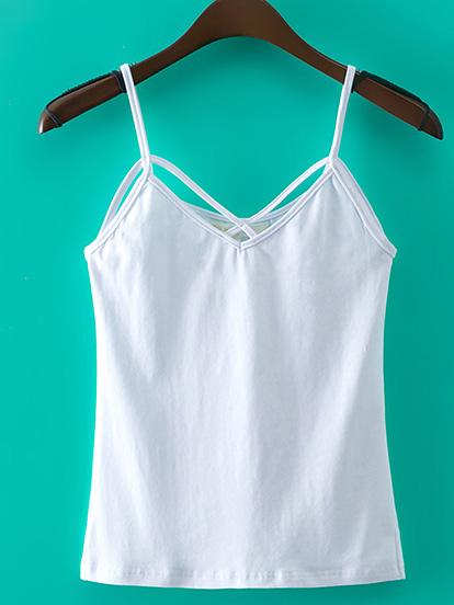 Shein White Crisscross Front Spaghetti Strap Tank Top