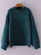 Shein Dark Green Crew Neck Drop Shoulder Sweater