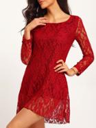 Shein Red Long Sleeve Sheer Lace Dress