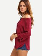 Shein Off-the-shoulder Tie Sleeve Blouse - Burgundy