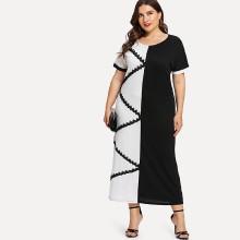 Shein Plus Contrast Lace Two Tone Dress