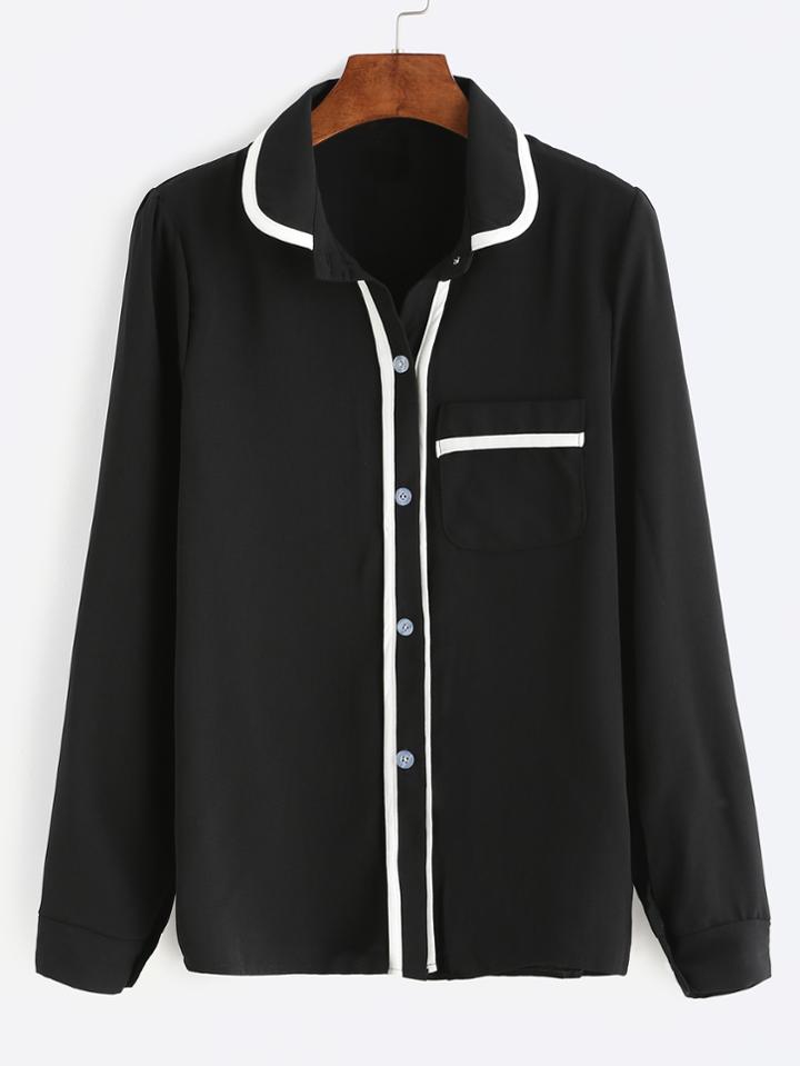 Shein Black Contrast Trim Pocket Shirt