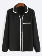 Shein Black Contrast Trim Pocket Shirt