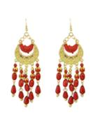 Shein Red Bohemian Style Long Chandelier Beads Earrings
