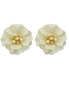 Shein White Enamel Pearl Flower Stud Earrings