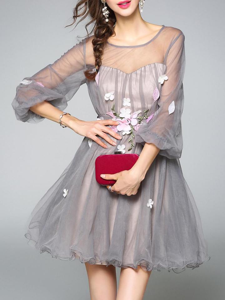 Shein Gauze Flowers Applique Sheer Dress