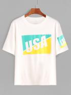Shein White Letter Print Round Neck T-shirt