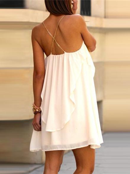 Shein White Slip Spaghetti Strap Wrinkle Ruffle Dress