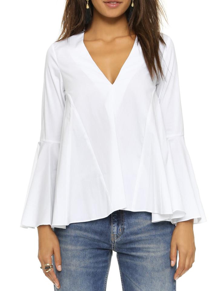 Shein White V Neck Bell Sleeve Top