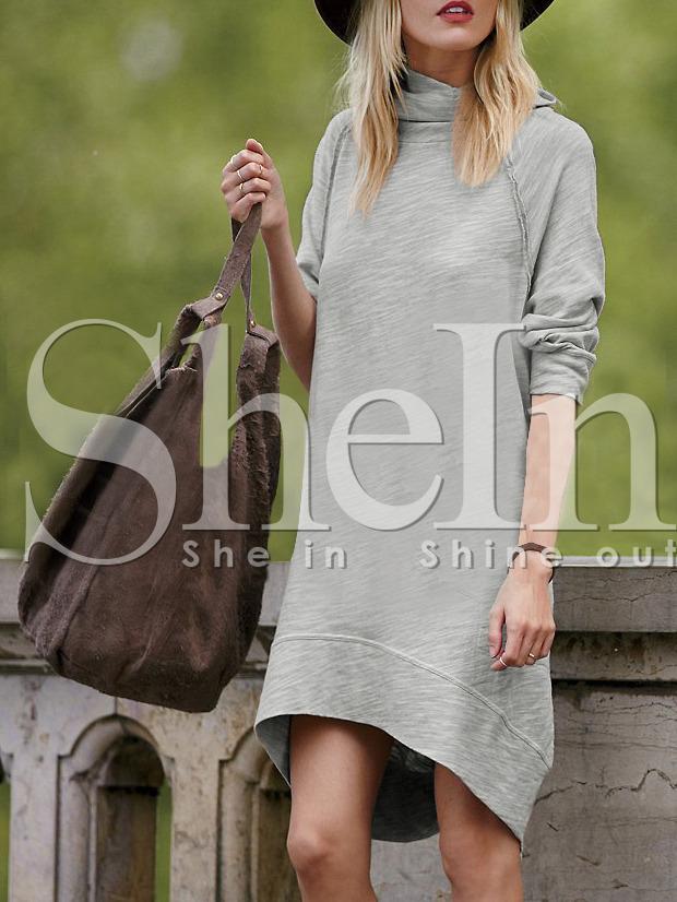 Shein Grey Long Sleeve High Neck Dress