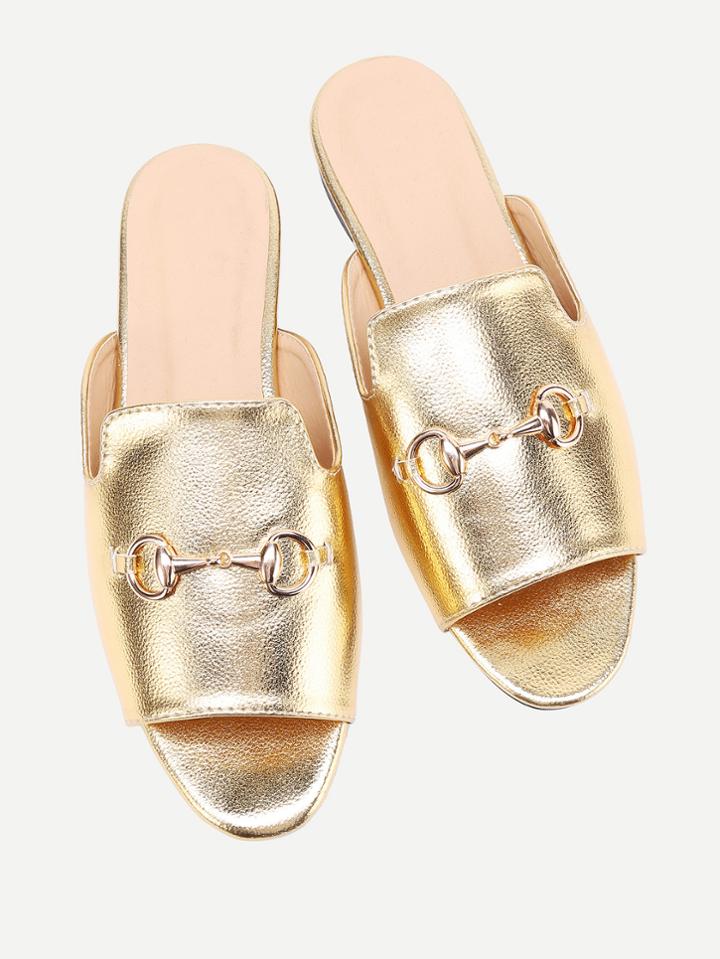 Shein Metal Embellished Pu Slippers