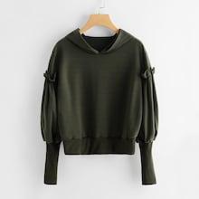 Shein Plus Solid Frill Hooded Sweatshirt
