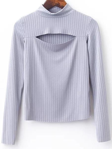 Shein Grey Slit Front Mock Neck Top