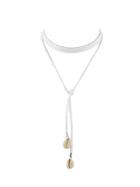 Shein White Braided Pu Leather Chain Choker Necklace With Shell