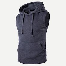 Shein Men Drawstring Sleeveless Solid Hoodie