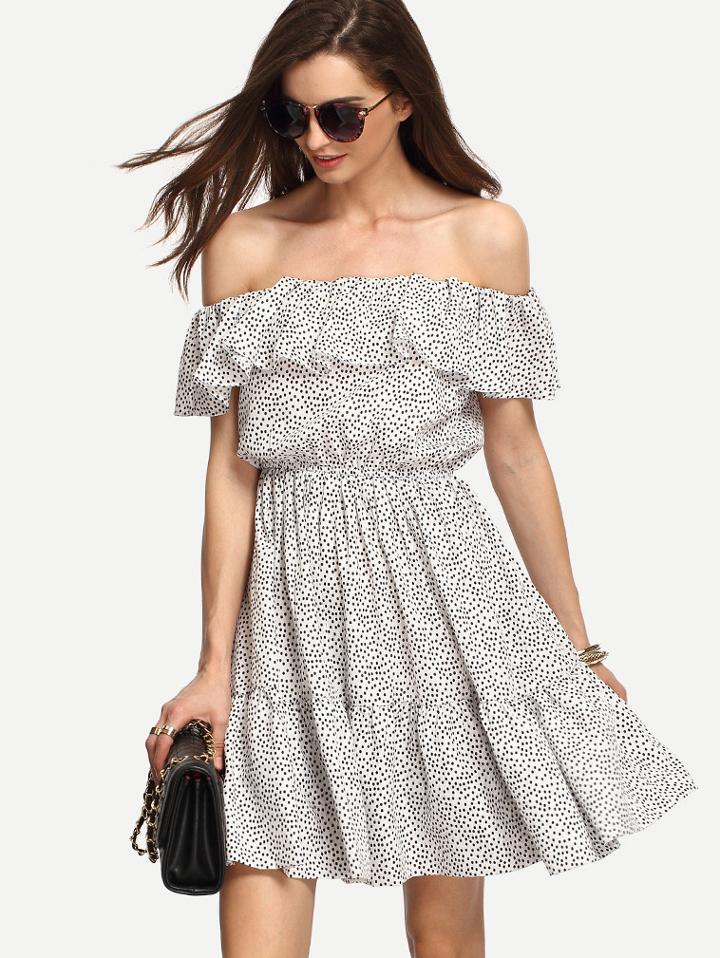 Shein Multicolor Polka Dot Off The Shoulder Dress