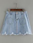 Shein Dual Pocket Front Frayed Light Blue Denim Skirt