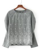 Shein Embroidery Detail Zigzag Trim Plaid Blouse