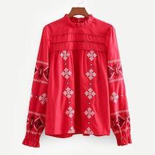 Shein Geo Embroidered Lace Panel Blouse