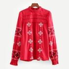 Shein Geo Embroidered Lace Panel Blouse