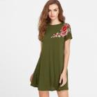 Shein Embroidery Applique Cuffed Tee Dress