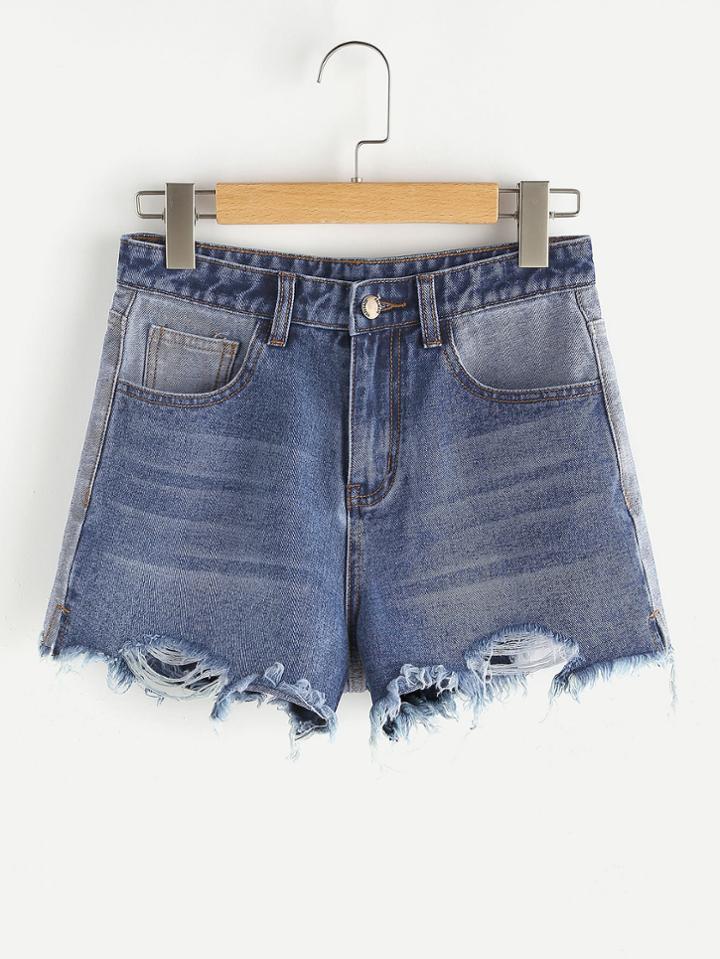 Shein Two Tone Raw Hem Denim Shorts