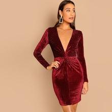 Shein Twist Front Deep V-neck Dress