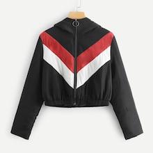 Shein Zip Front Padded Chevron Hoodie Coat