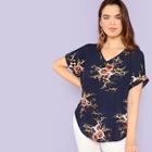 Shein Plus Cuffed Sleeve Floral Top