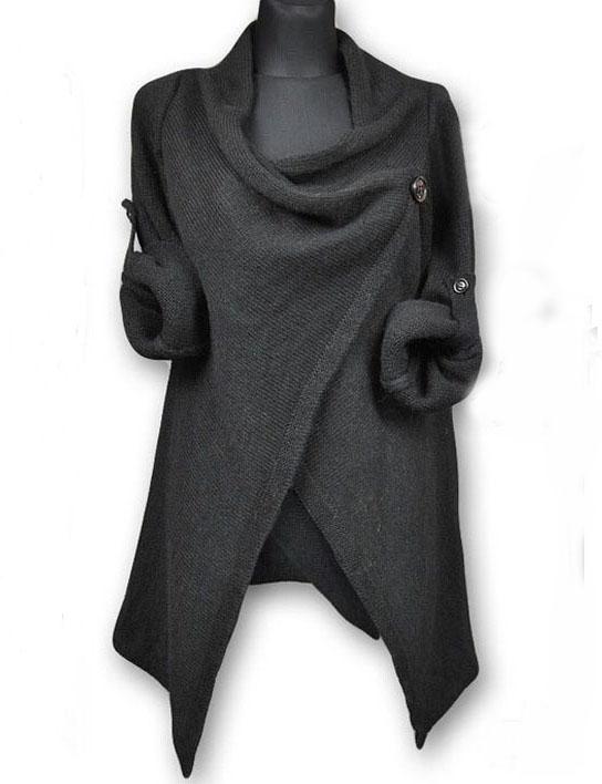 Shein Deep Grey Draped Collar Adjustable Sleeves Cardigan