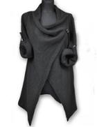 Shein Deep Grey Draped Collar Adjustable Sleeves Cardigan