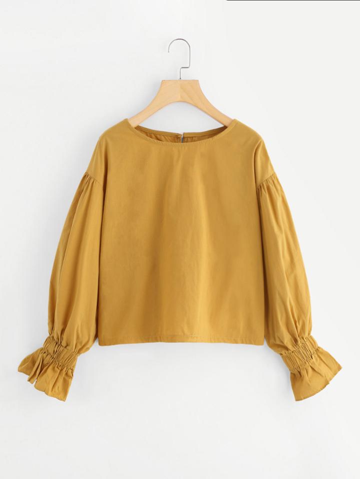 Shein Drop Shoulder Fluted Sleeve Keyhole Back Top