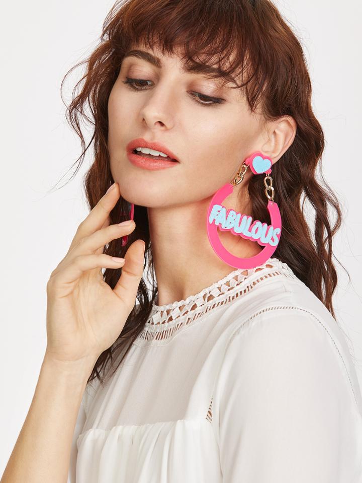 Shein Pink Letter Hollow Out Drop Earrings