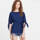 Shein Checkered Tie Sleeve Belted Top