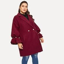 Shein Plus Notch Collar Pearl Beaded Flounce Sleeve Coat