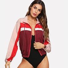 Shein Zip Up Drawstring Color Block Jacket