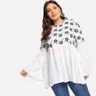 Shein Plus Flare Sleeve Floral Smock Top