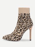 Shein Leopard Print Stiletto Heeled Sock Boots