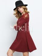 Shein Wine Red Oxblood Round Neck With Lace Dress