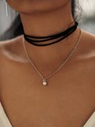 Shein Layered Choker & Rhinestone Pendant Chain Necklace Set 4pcs