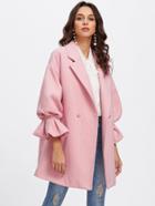 Shein Drop Shoulder Pearl Detail Ruffle Cuff Coat