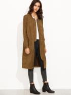 Shein Coffee Suede Zip Up Longline Bomber Jacket