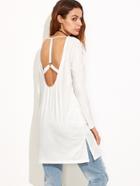 Shein White V Back Split Side Ring Detail Top