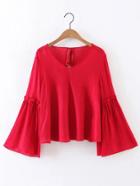 Shein Bell Sleeve Frill Trim Tie Back Top